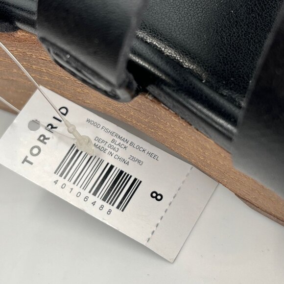 New Torrid Black Wood Fisherman Block Heel Sandals - Size 8WW - Picture 5 of 10